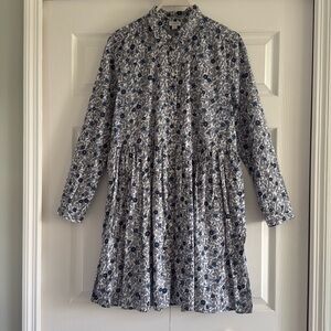 J. Crew Navy and White Floral Long-Sleeve Button Dress